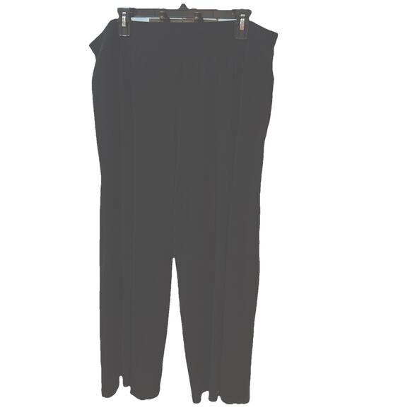 Eileen Fisher L Large Silk Pants Georgette Crepe Pleated Wide Leg Crop Black - Picture 3 of 11